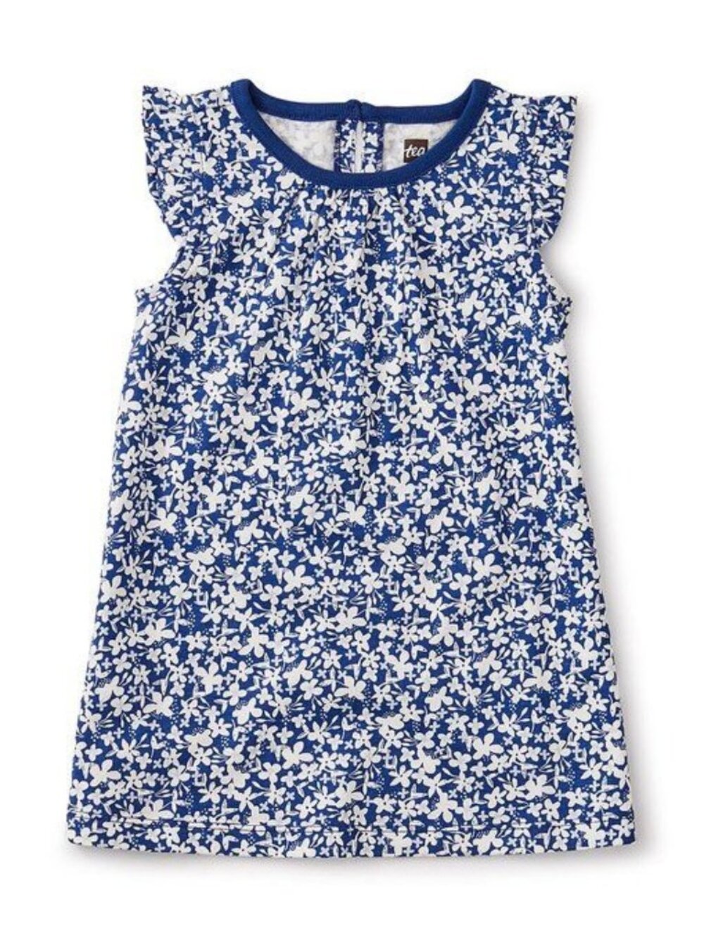 Tea Collection Astral Cyprus Floral Ruffle-Shoulder Dress, Size 5
